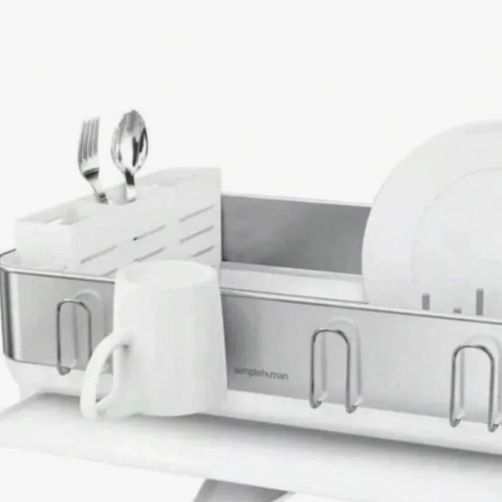 simplehuman Steel Frame Swivel Spout Dishrack White